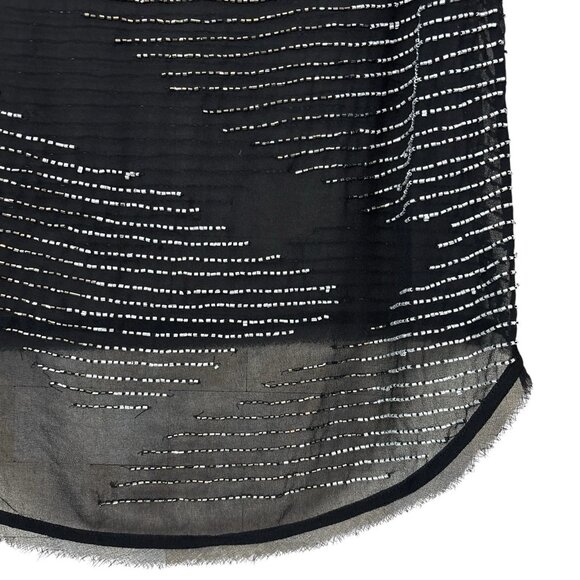W118 Walter Baker Beaded Metallic Sheer Frayed Hem Tank Top Black Silver Size M - Picture 7 of 11